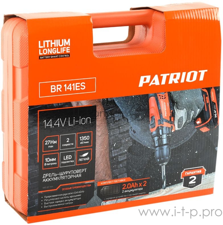 Дрель-шуруповерт Patriot BR 141ES аккум. патрон:быстрозажимной (кейс в комплекте)
