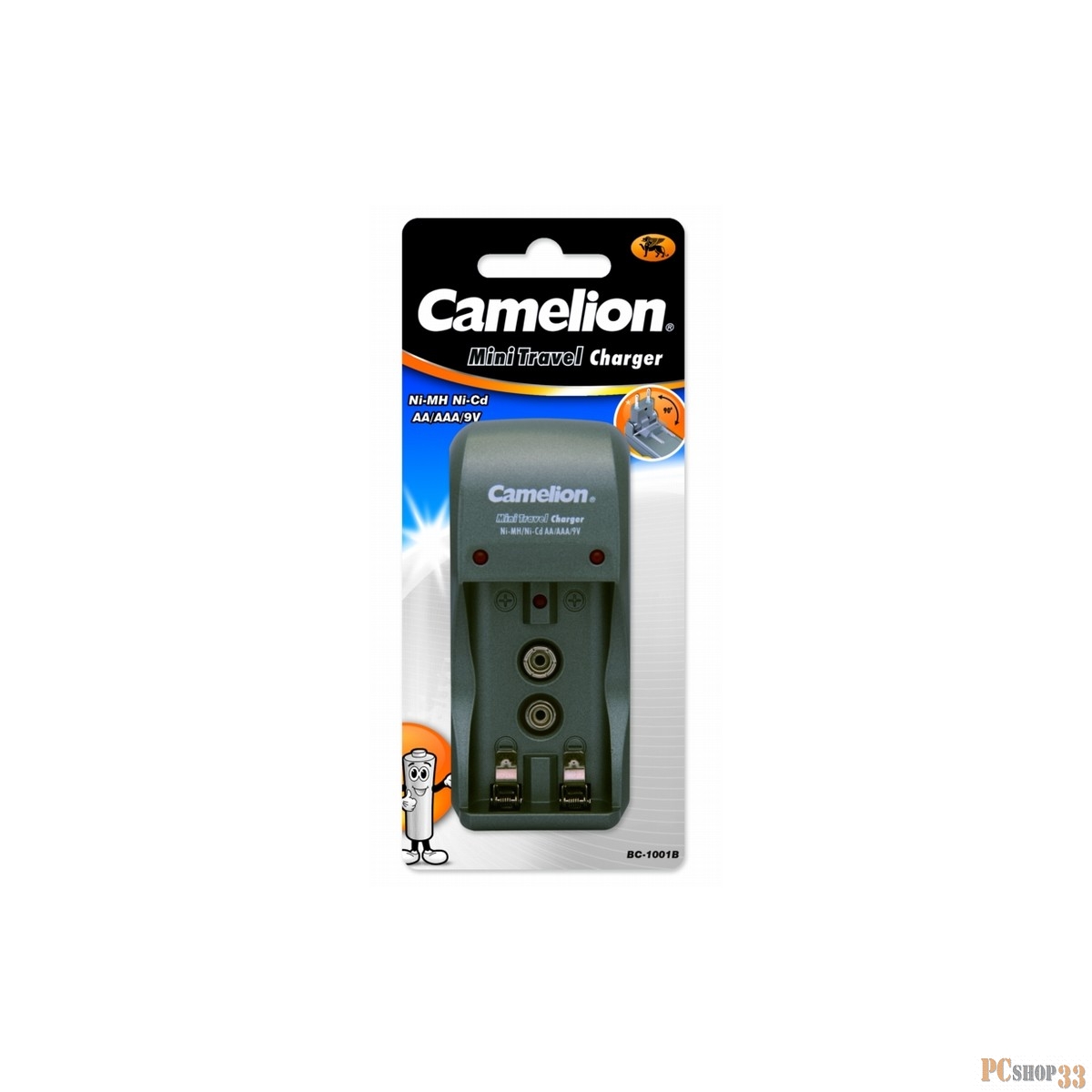 Camelion BC 1001A titanium(BC1001, ЗУ для 2 х AA, AAA или 1x9V, 200мА, складная вилка, таймер )