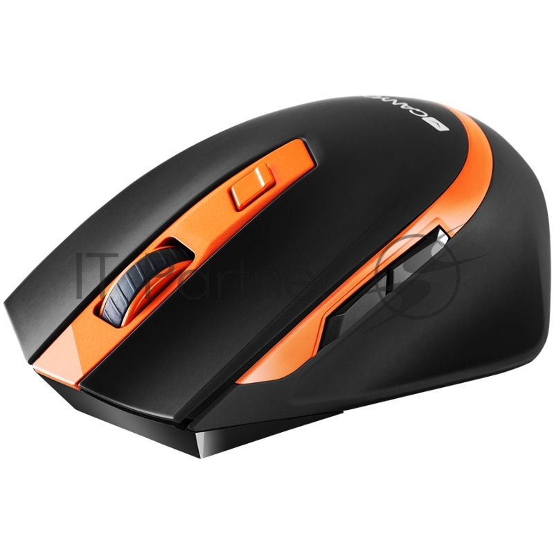 Мышь Canyon 2.4 GHz Wireless mouse ,with 6 buttons, DPI 800/1200/1600/2000/2400, Battery:AAA*2pcs ,Black-Orange 77.4*120.6*40.5mm 79g,