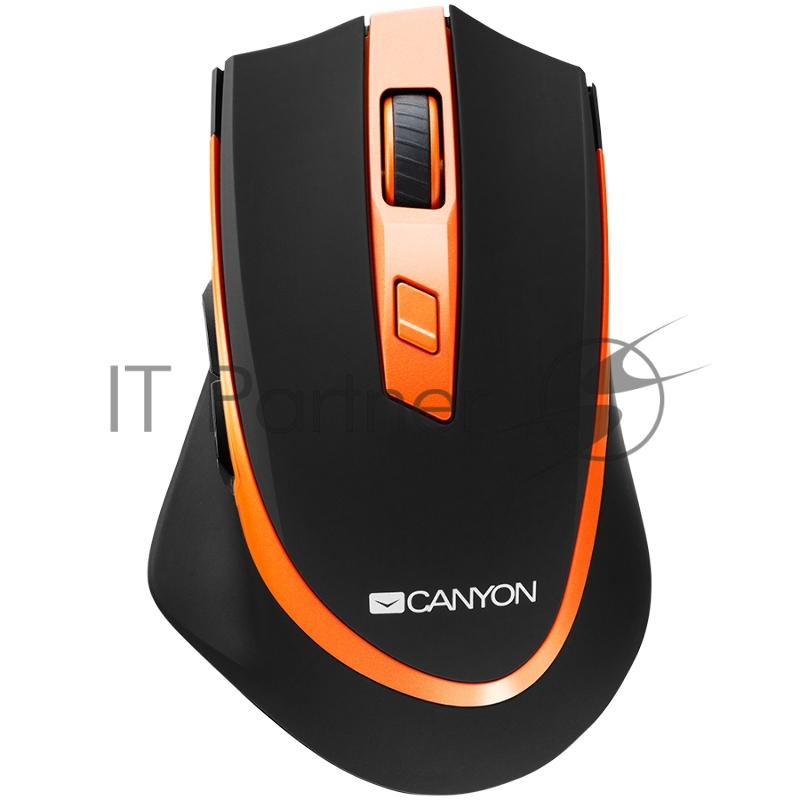 Мышь Canyon 2.4 GHz Wireless mouse ,with 6 buttons, DPI 800/1200/1600/2000/2400, Battery:AAA*2pcs ,Black-Orange 77.4*120.6*40.5mm 79g,