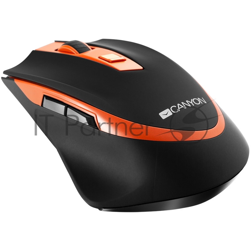 Мышь Canyon 2.4 GHz Wireless mouse ,with 6 buttons, DPI 800/1200/1600/2000/2400, Battery:AAA*2pcs ,Black-Orange 77.4*120.6*40.5mm 79g,