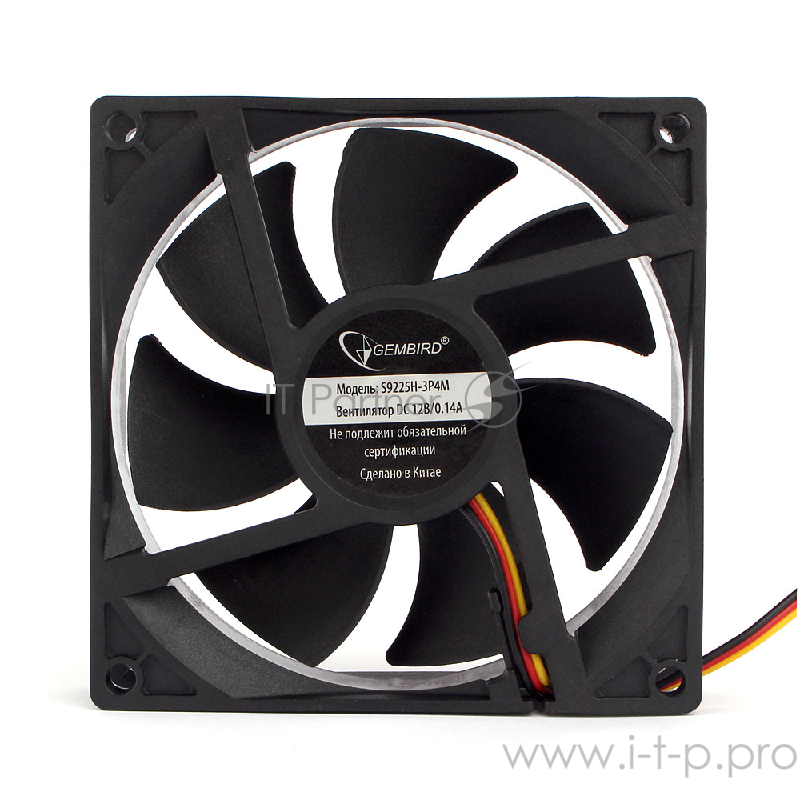 Вентилятор Gembird, 92x92x25, тихий, 3 pin/4pin Molex, провод 30 см