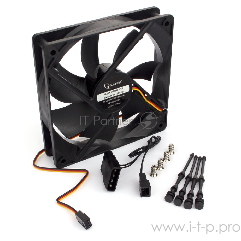 Вентилятор Gembird, 120x120x25, тихий, 3 pin/4pin Molex, провод 30 см