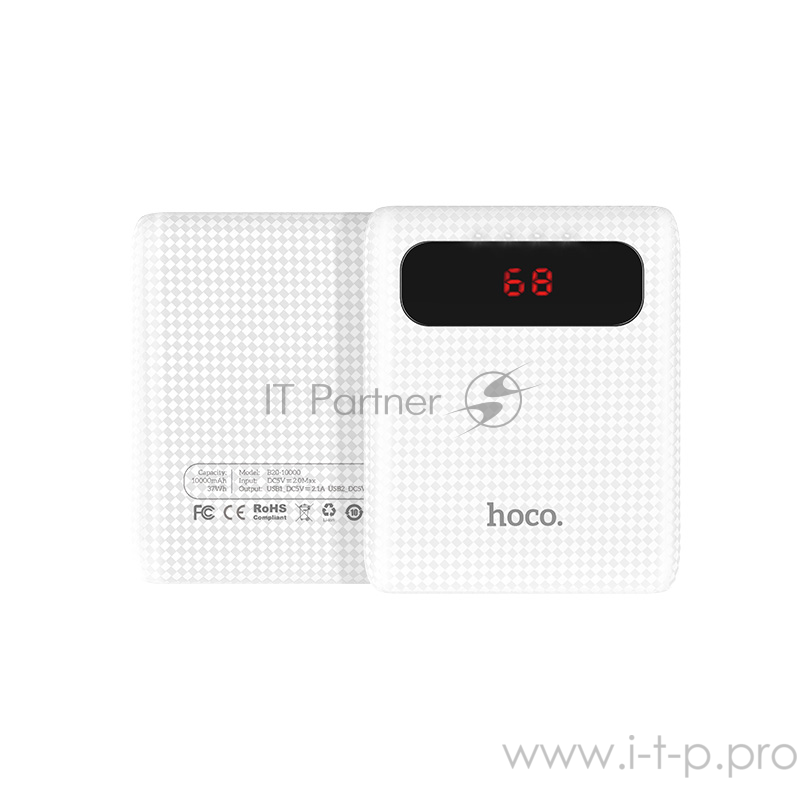 Портативный аккумулятор Hoco B20-10000, 10000мА/ч,USB, 2.1A, белый