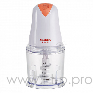 Измельчитель DELTA LUX DL-7418 белый с терракот.: 350Вт, ДВОЙНОЙ НОЖ,чаша 500мл (6)