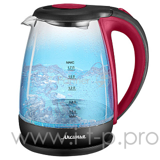 Чайник электрический АКСИНЬЯ КС-1040, стекло, красный с черным: 2200Вт, 1,7л (6)