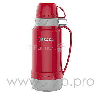 Термос со стеклянной колбой ЗАБАВА РК-1802, 1,8л красный с серым (12)