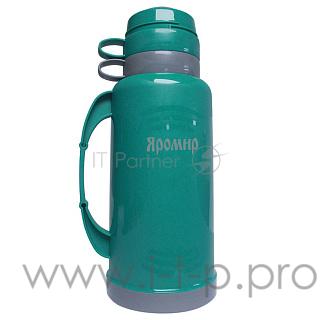 Термос со стеклянной колбой ЯРОМИР ЯР-2021С бирюзовый с серым 1,8л (РОССИЯ) (12)