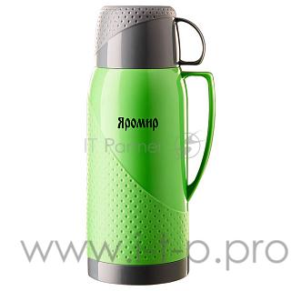 Термос со стеклянной колбой ЯРОМИР ЯР-2023С зеленый с серым 1,8л (РОССИЯ) (12)
