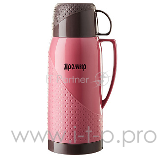 Термос со стеклянной колбой ЯРОМИР ЯР-2023С розовый с коричневым 1,8л (РОССИЯ) (12)