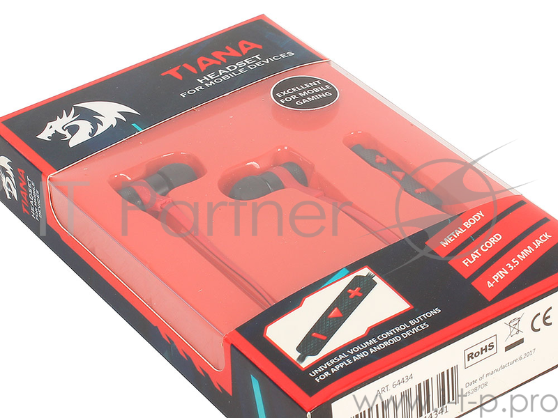 Гарнитура Defender Tiana черный + красный, кабель 1,2 м Redragon