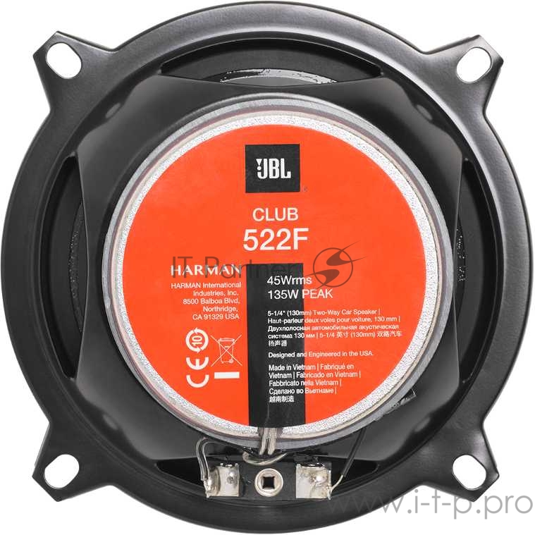 JBL CLUB 522F Автоколонки5-1/4 (130 мм), 2-полосные, 3 Ом, MAX 135 Вт, RMS 45 Вт, 75 - 20 000 Гц, 91 дБ, глубина: 48 мм, технол