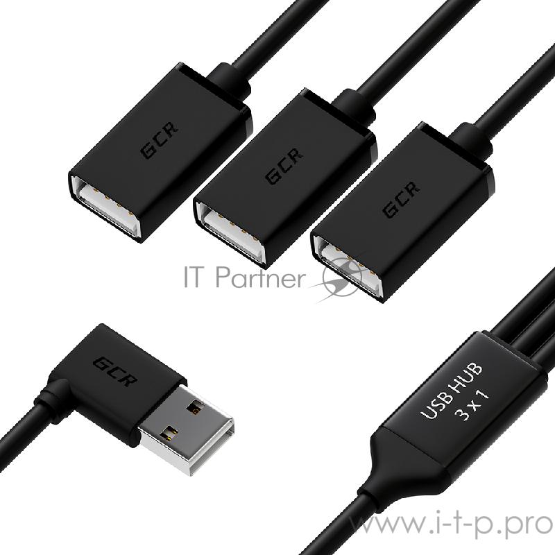 Хаб Greenconnect USB 2.0 гибкий 0.35m для 3-х устройств одновременно, двусторонний угловой AM / 3 х AF, черный, GCR-51545 Greenconnect USB 2.0 Хаб гибкий 0.35m для 3-х устройств одновременно, двусторонний угловой AM / 3 х AF, черный, GCR-51545
