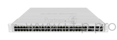 CRS354-48P-4S+2Q+RM Cloud Router Switch 354-48P-4S+2Q+RM with 48 x Gigabit RJ45 LAN (all PoE-out), 4 x 10G SFP+ cages, 2 x 40G QSFP+ cages, RouterOS