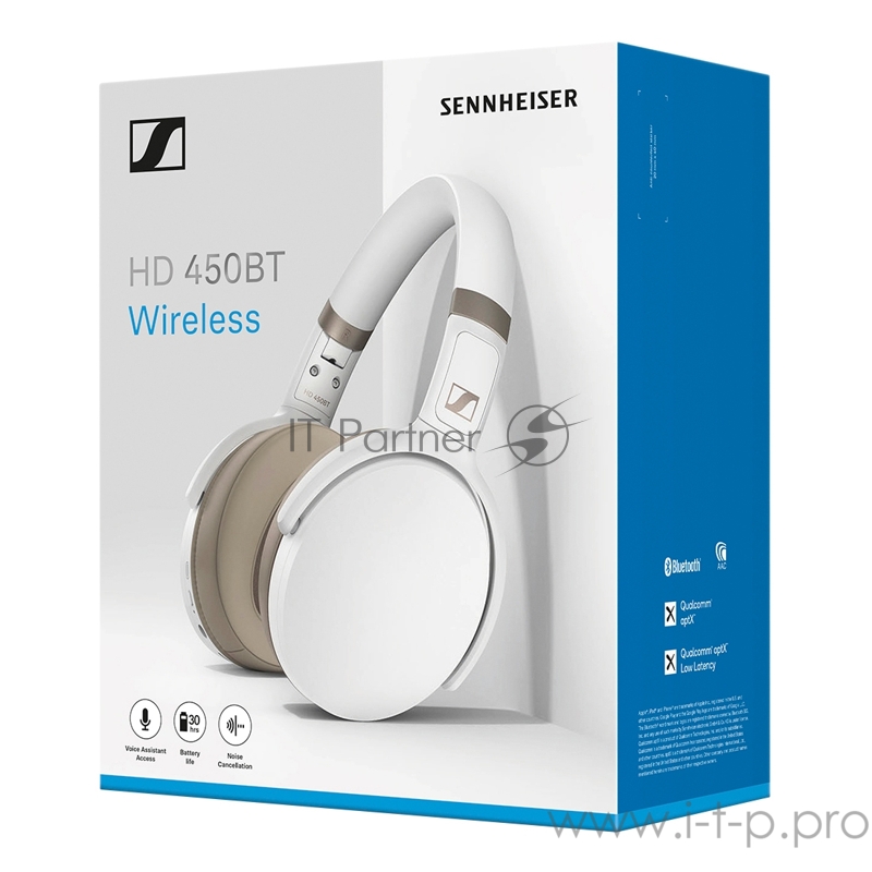 Наушники беспроводные Sennheiser Наушники беспроводные Sennheiser/ Bluetooth 5.0, накладные складные закрытые, активное шумоподавление, 18-22000Гц, 108дБ, микрофон, до 30 часов работы, аудиокедеки: SBC, AAC, AptX™, AptX™ Low Latency, белые