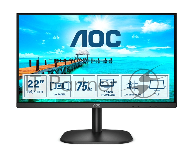 МОНИТОР 21.5 AOC 22B2H Black (VA, 1920x1080, 75Hz, 6.5 ms, 178°/178°, 200 cd/m, 200M:1, +HDMI 1.4)