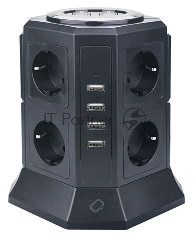 Сетевой фильтр Qumo Power Tower Pro 8SP4U (P-0002), 8 розеток, 2200 Вт, 10A, кабель 2м 3*1 мм чистая медь, пожаробезопасный пластик, евровилка, 4 USB порта 4.5A суммарно