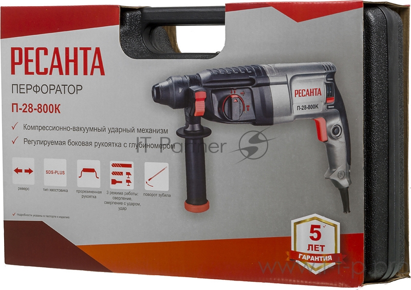 Перфоратор Ресанта П-28-800К патрон:SDS-plus уд.:3.4Дж 800Вт (кейс в комплекте)