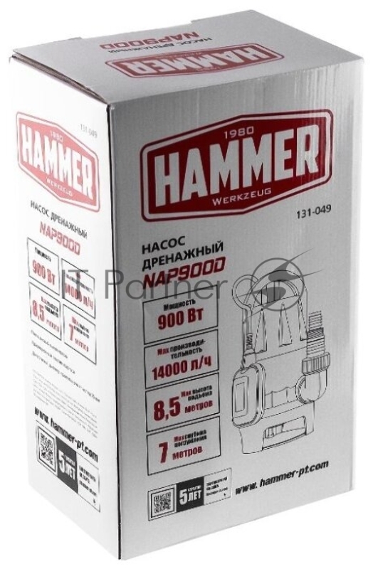 Насос дренажный Hammer NAP900D 900Вт 14000л/ч высота 8,5м частицы до 35мм