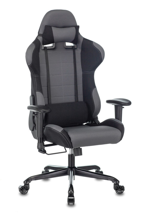 Кресло игровое Бюрократ 771N/GREY-BL две подушки серый с черными вставками крестовина металл