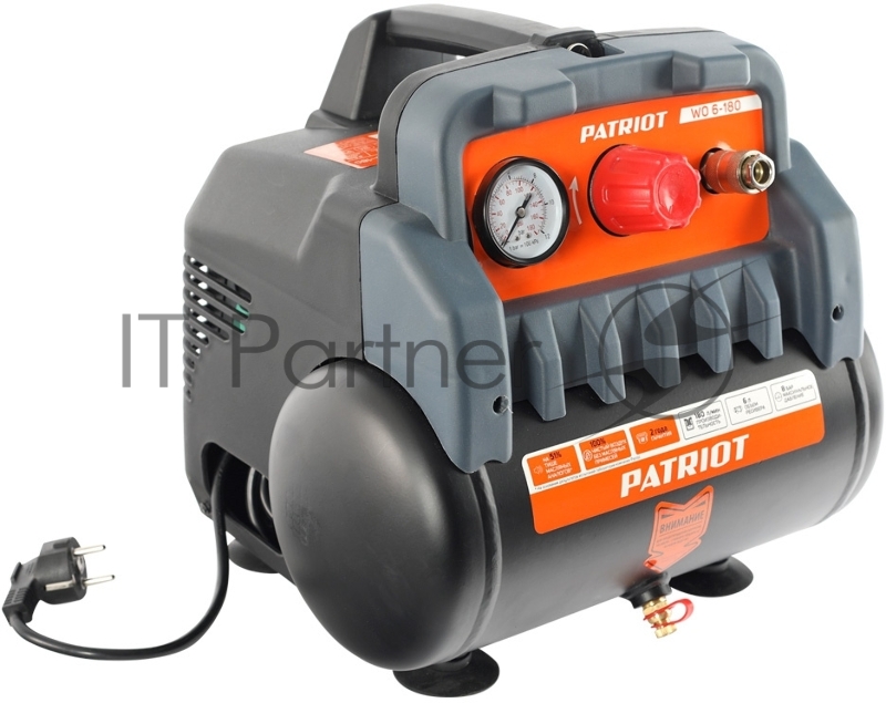 Компрессор поршневой Patriot WO 6-180 безмасляный 180л/мин 6л 1100Вт черный/оранжевый
