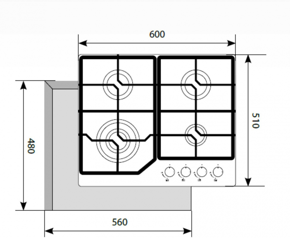 Газовая варочная поверхность Lex GVG 640-1 IV слоновая кость