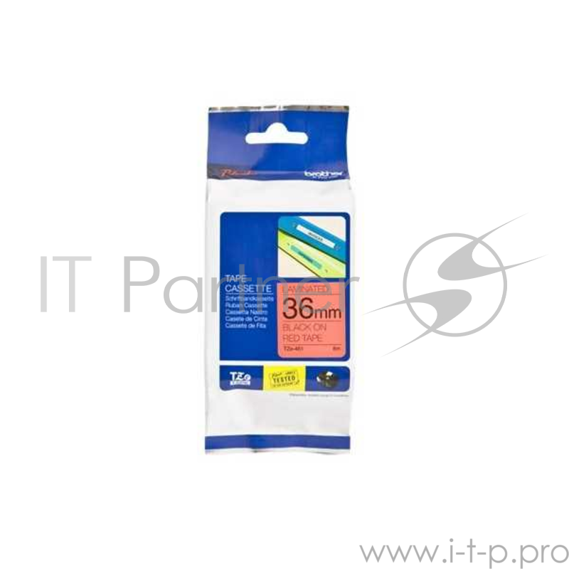 Лента Brother в кассете TZE-461 36-мм, ламинированная, черный на красном фоне, 8 м.