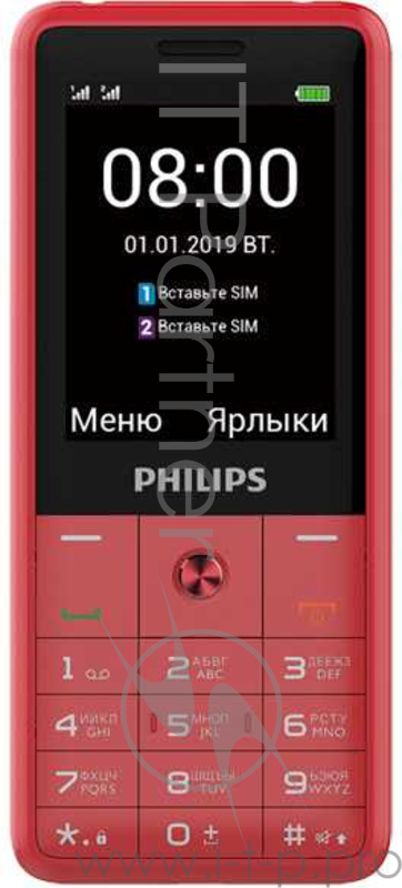 Мобильный телефон Philips E169 Xenium красный моноблок 2Sim 2.4 240x320 0.3Mpix GSM900/1800 GSM1900 MP3 FM microSD max16Gb