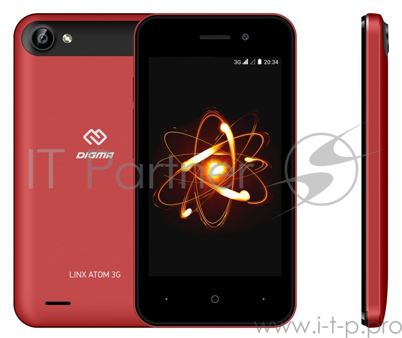 Смартфон Digma Atom 3G Linx 4Gb 512Mb красный моноблок 3G 2Sim 4 480x800 Android 8.1 2Mpix 802.11bgn BT GPS GSM900/1800 GSM1900 TouchSc MP3 FM microSD max32Gb