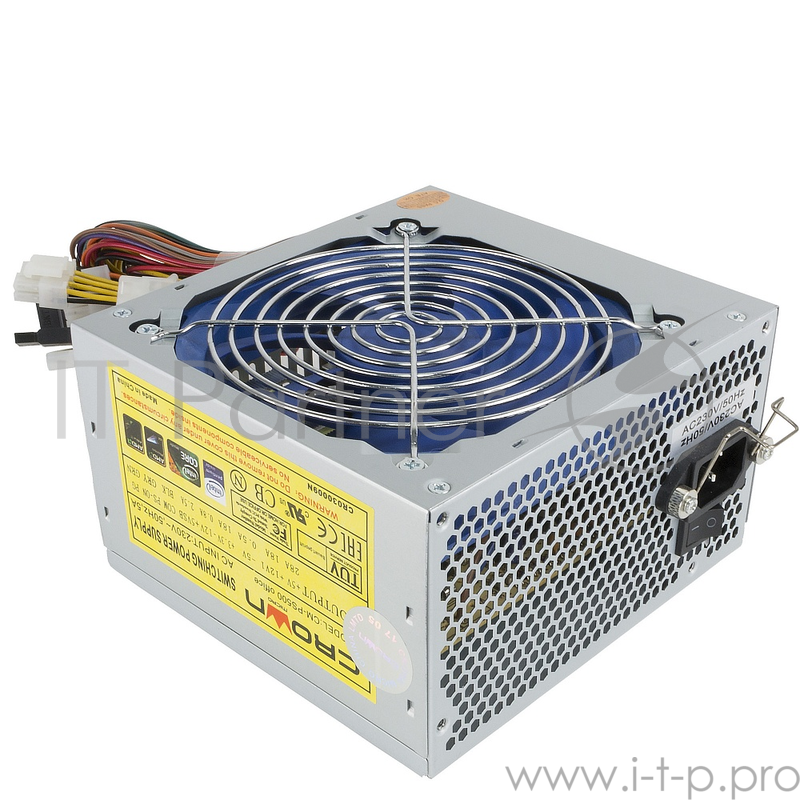 Блок питания CROWN CM-PS500 office (20+4in, 120mm FAN, SATA*2, PATA(big Molex)*3, FDD*1, 4+4pin, Lines 1x12V OEM, скоба)