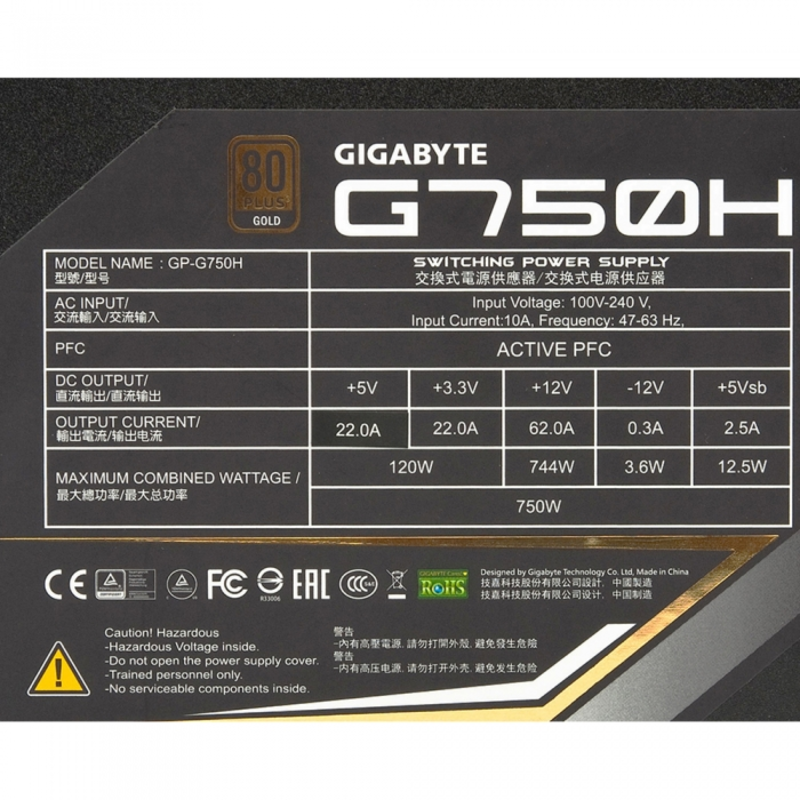 Блок питания Gigabyte 750W 80 PLUS GOLD GP-G750H