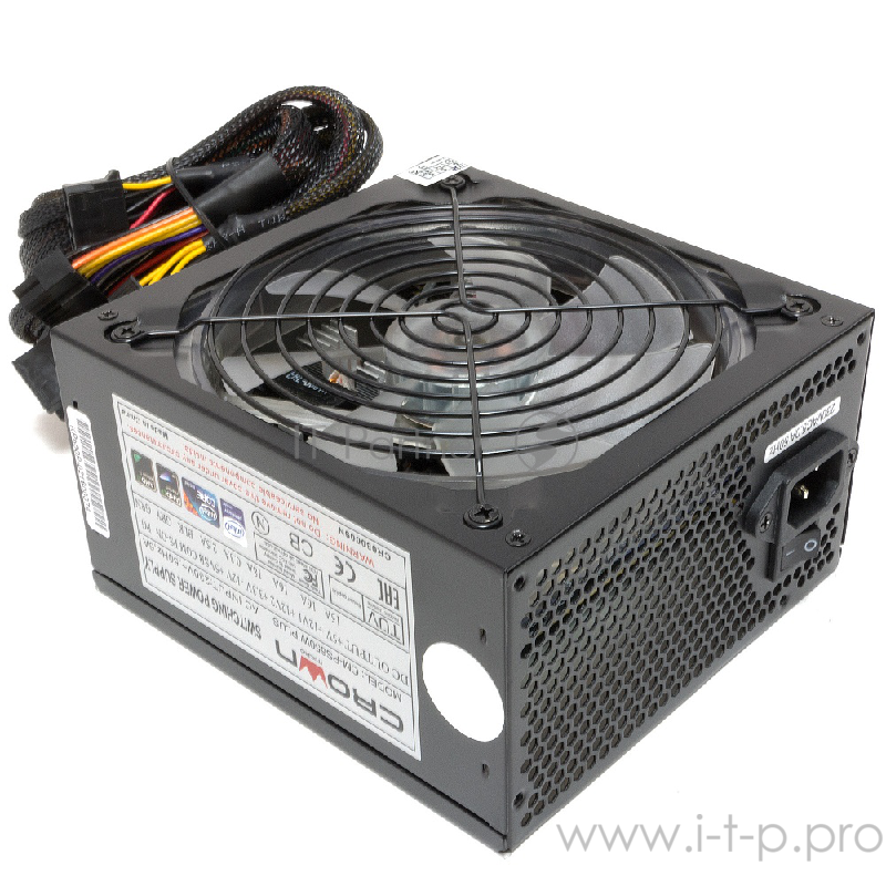 Блок питания CROWN CM-PS650W PLUS (ATX 650W, EMI/CE, 20+4in 450mm, 140mm red LED FAN, SATA*4, IDE*4, FDD*1, 4+4pin, 6+2pin PCI-E*1, кабель питания 1.2м, картонная упаковка)