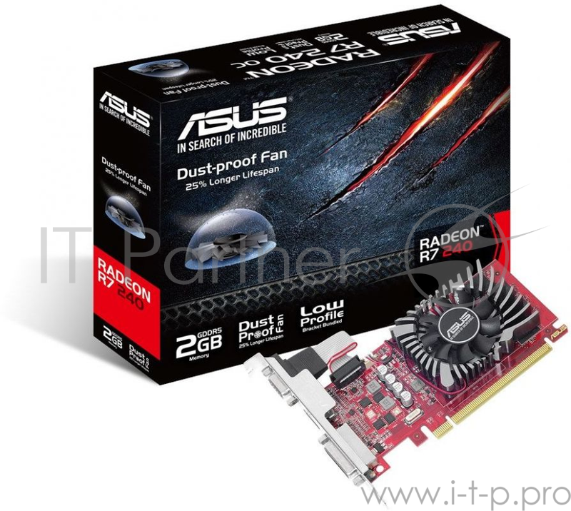 Видеокарта Asus AMD Radeon R7 240 2048Mb 128bit DDR5 730/4600 DVIx1/HDMIx1/CRTx1/HDCP/ PCI-E/ Ret low profile