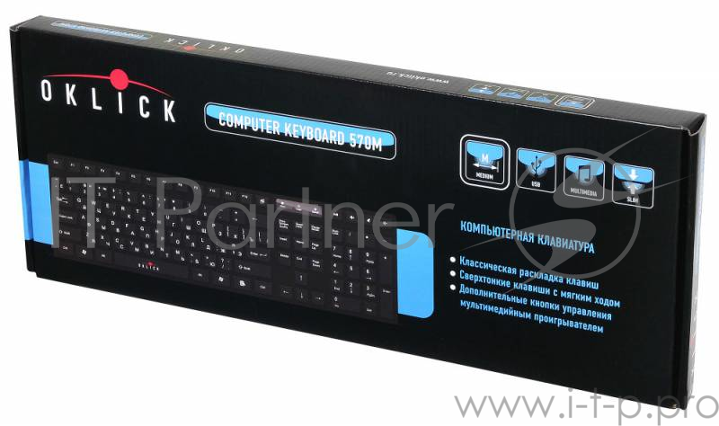 Клавиатура Oklick 570M черный USB slim Multimedia