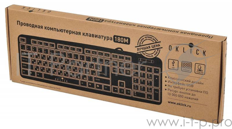 Клавиатура Oklick 180M черный USB