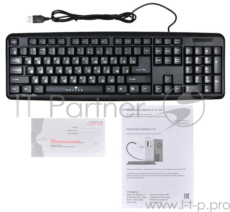 Клавиатура Oklick 180M черный USB