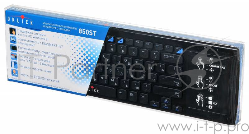 Клавиатура Wireless Oklick 850ST slim Multimedia Touch 866481