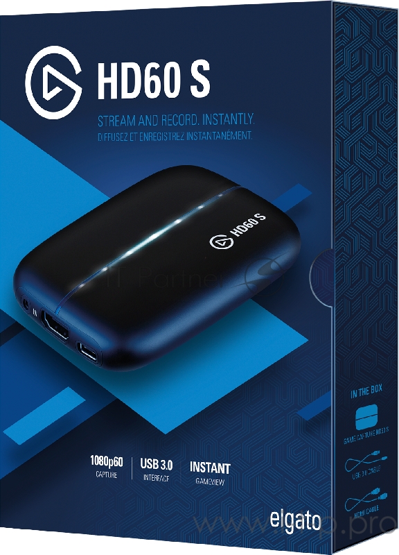 Elgato Game Capture HD60 S, Gaming streamer, HDMI (pass-trough), 1080p 60 fps, up to 40 Mbps, USB3.0 Type-C™, RTL (1GC109901004)