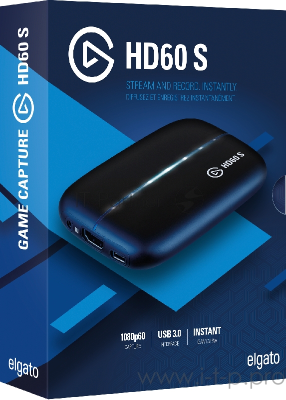 Elgato Game Capture HD60 S, Gaming streamer, HDMI (pass-trough), 1080p 60 fps, up to 40 Mbps, USB3.0 Type-C™, RTL (1GC109901004)