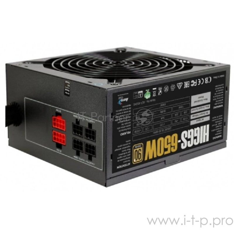 Блок питания Aerocool HIGGS-650 (ATX 2.3, 650W, Active PFC, 140mm fan, Cable Management, 90 PLUS GOLD) Box