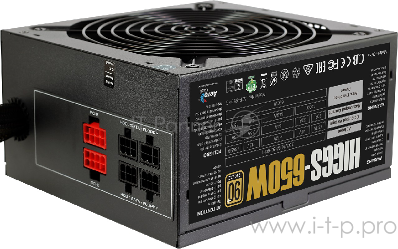 Блок питания Aerocool HIGGS-650 (ATX 2.3, 650W, Active PFC, 140mm fan, Cable Management, 90 PLUS GOLD) Box