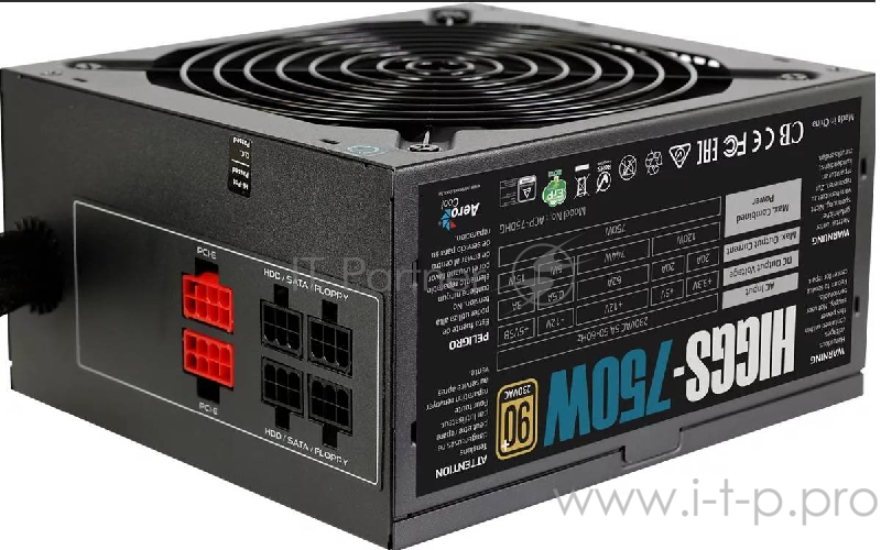 Блок питания Aerocool HIGGS-750 (ATX 2.3, 750W, Active PFC, 140mm fan, Cable Management, 90 PLUS GOLD) Box