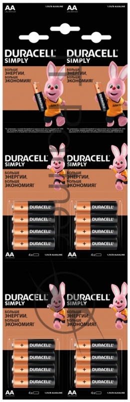 Батарея Duracell Simply LR6-4BL MN1500 AA (промо:4x4) (16шт)