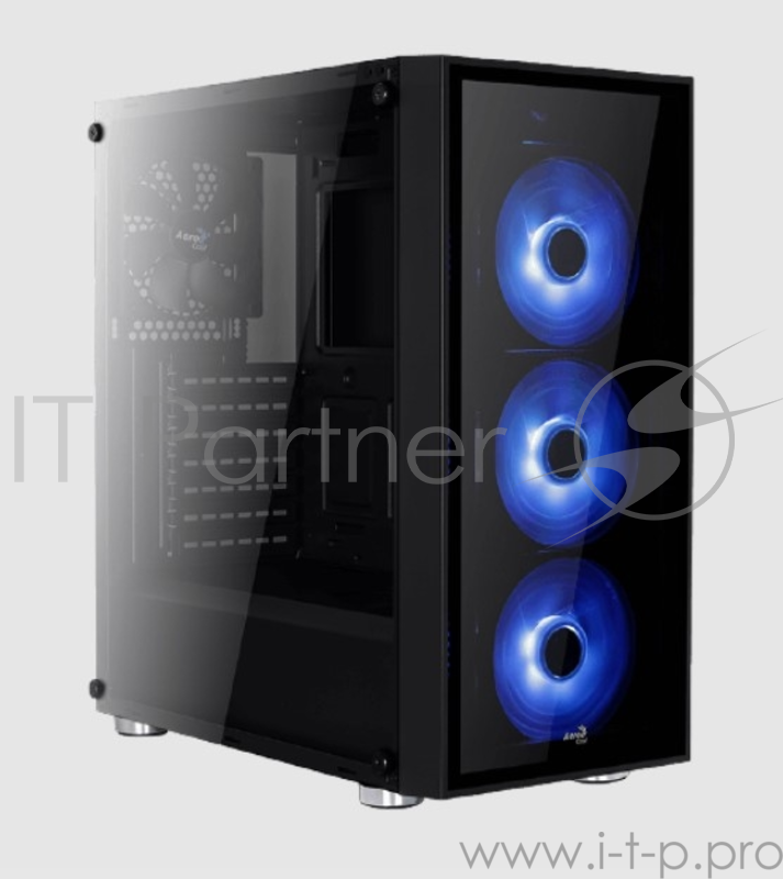 Корпус Aerocool Quartz Blue , ATX, без БП, закаленное стекло спереди и сбоку, 3x 12см LED (синий), 1х 12см (черный) в комплекте, 1xUSB 3.0, 2xUSB 2.0