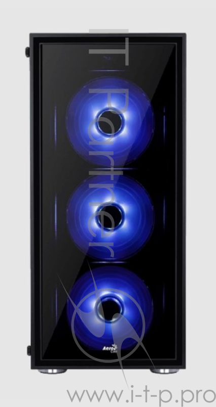 Корпус Aerocool Quartz Blue , ATX, без БП, закаленное стекло спереди и сбоку, 3x 12см LED (синий), 1х 12см (черный) в комплекте, 1xUSB 3.0, 2xUSB 2.0