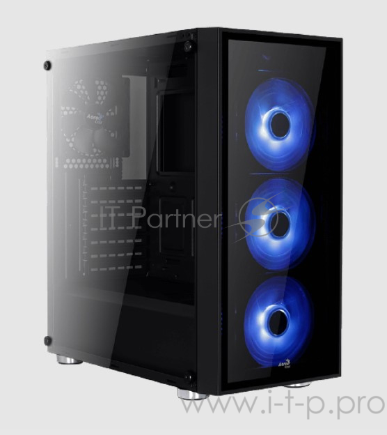 Корпус Aerocool Quartz Blue , ATX, без БП, закаленное стекло спереди и сбоку, 3x 12см LED (синий), 1х 12см (черный) в комплекте, 1xUSB 3.0, 2xUSB 2.0