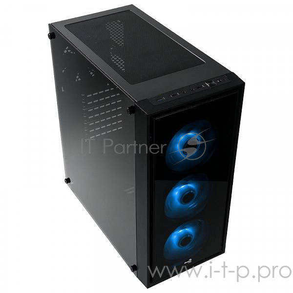 Корпус Aerocool Quartz Blue , ATX, без БП, закаленное стекло спереди и сбоку, 3x 12см LED (синий), 1х 12см (черный) в комплекте, 1xUSB 3.0, 2xUSB 2.0