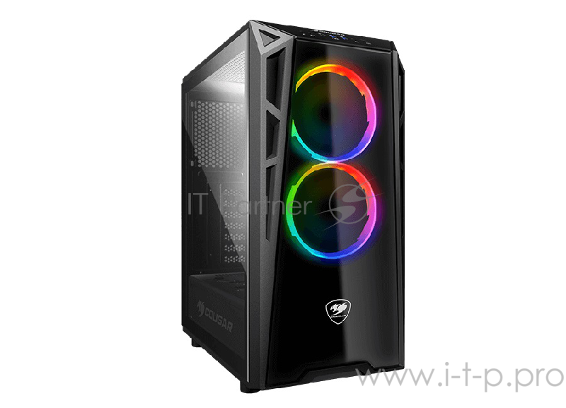 Корпус Cougar 385QMY0.0003 Turret RGB, без БП, большое боковое окно из закалённого стекла, чёрный, ATX