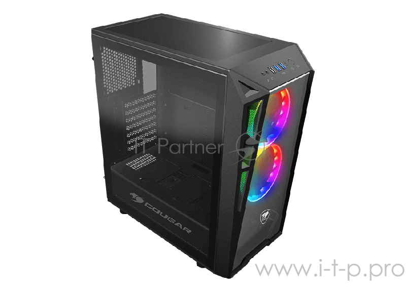 Корпус Cougar 385QMY0.0003 Turret RGB, без БП, большое боковое окно из закалённого стекла, чёрный, ATX