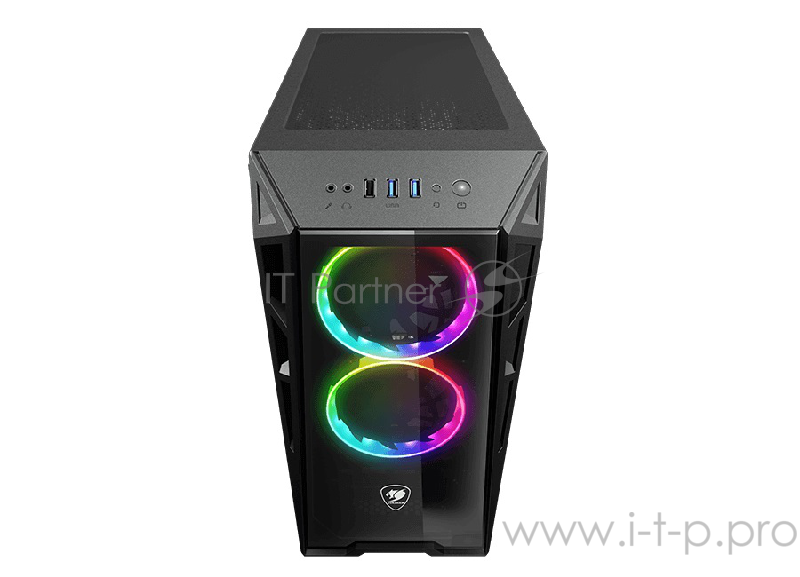 Корпус Cougar 385QMY0.0003 Turret RGB, без БП, большое боковое окно из закалённого стекла, чёрный, ATX